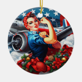 Adorno De Cerámica Rosie the Riveter Pin up Chica de Navidad