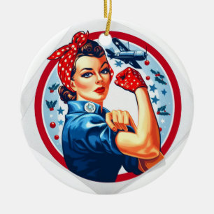 Adorno De Cerámica Rosie the Riveter Pin up Chica de Navidad