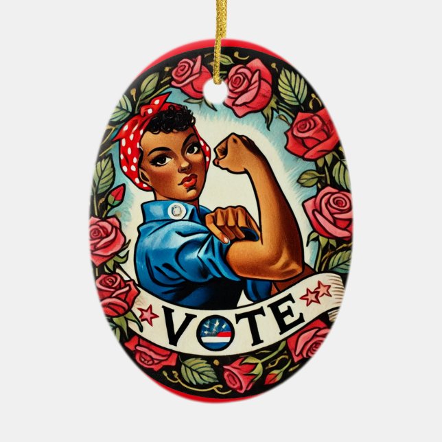 Adorno De Cerámica Rosie the Riveter Vote (Frente)