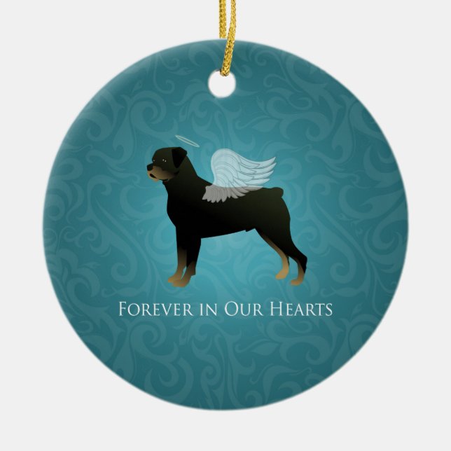 Adorno De Cerámica Rottweiler Angel - Mascota Memorial Design (Frente)