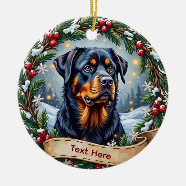 Adorno De Cerámica Rottweiler Christmas Ornament (Frente)