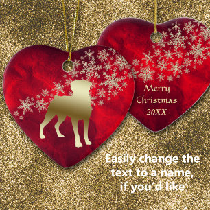 Adorno De Cerámica Rottweiler de copo de nieve de oro rojo