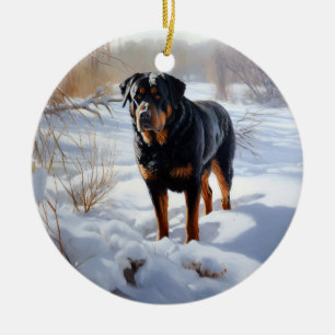 Adorno De Cerámica Rottweiler Deja que nieve Navidad
