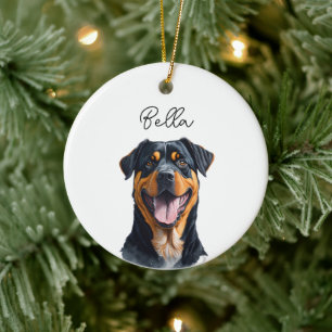 Adorno De Cerámica Rottweiler Dog Mascota Nombre personalizado Navida
