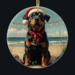 Adorno De Cerámica Rottweiler Dog Navidades Vintage Beach<br><div class="desc">Traiga el calor de las vacaciones a la orilla con este encantador diseño de estilo vintage con un perro de festividad sentado en una tranquila playa. Con un toque vacacional clásico de tonos nostálgicos y vibraciones costeras, esta obra de arte capta la magia de los Navidades junto al mar. Perfecto...</div>