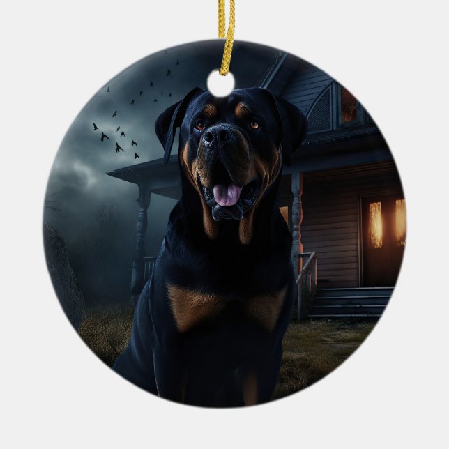 Adorno De Cerámica Rottweiler Halloween Scary (Frente)