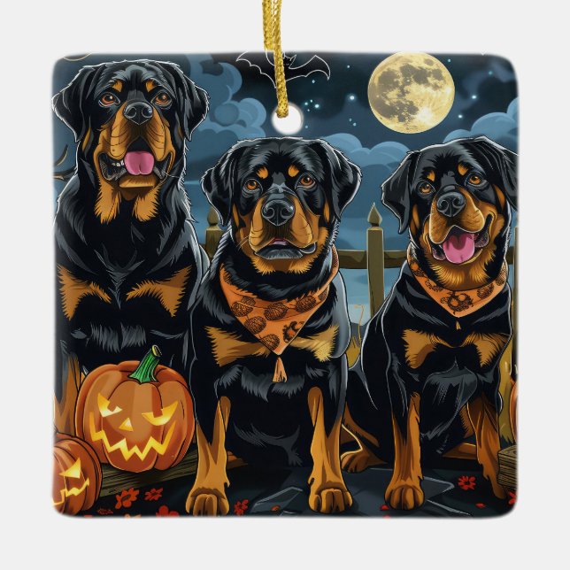 Adorno De Cerámica Rottweiler Halloween Spooky (Anverso)