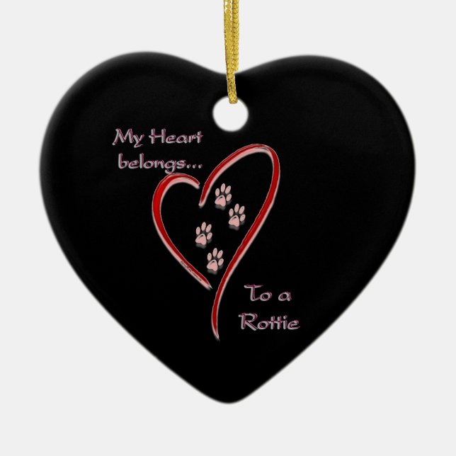 Adorno De Cerámica Rottweiler Heart Pertenece (Frente)