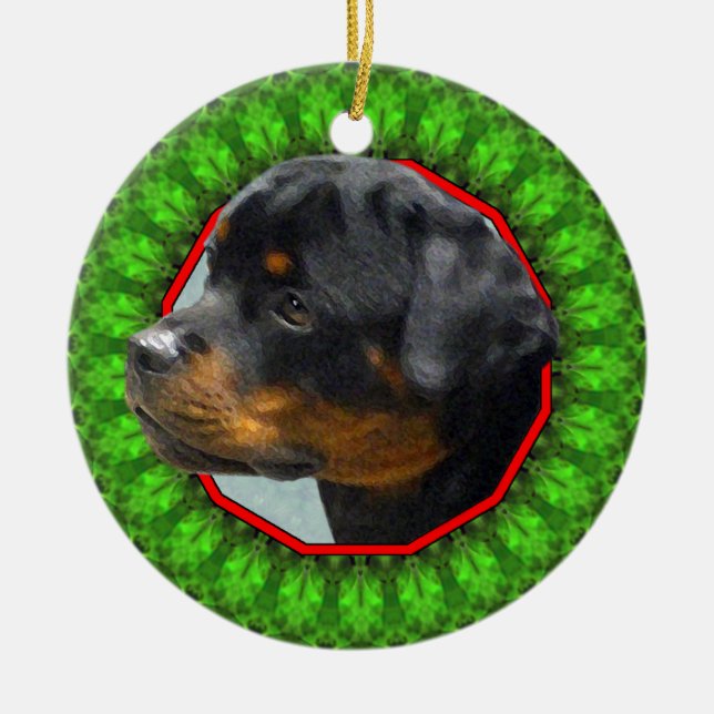Adorno De Cerámica Rottweiler Howliday feliz (Frente)