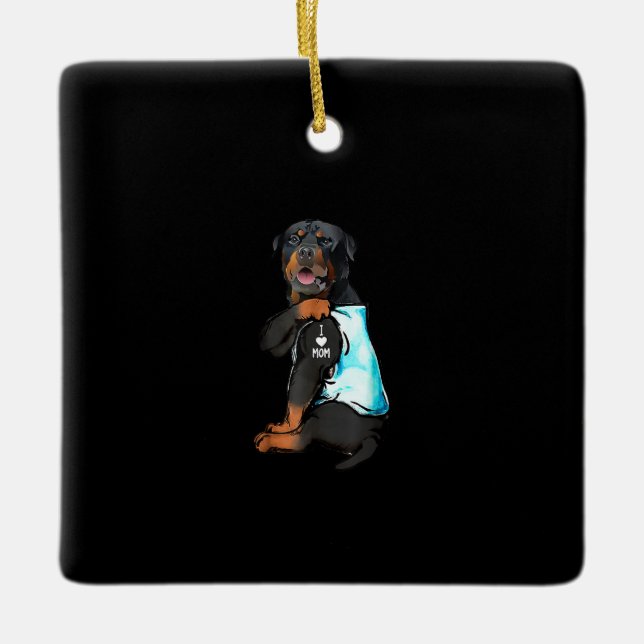 Adorno De Cerámica Rottweiler I Love Mom Tattoo (Anverso)