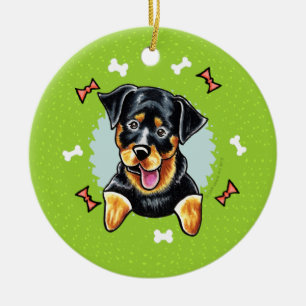 Adorno De Cerámica Rottweiler Navidades Wreath