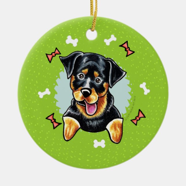 Adorno De Cerámica Rottweiler Navidades Wreath (Frente)