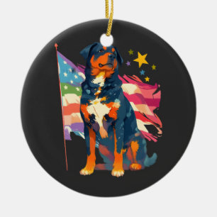 Adorno De Cerámica Rottweiler patriótico con arte de la bandera de EE