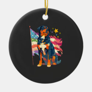 Adorno De Cerámica Rottweiler patriótico con arte de la bandera de EE