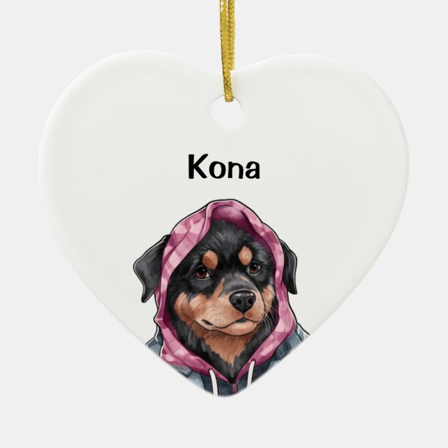 Adorno De Cerámica Rottweiler personalizado, acuarela Mascota foto (Frente)