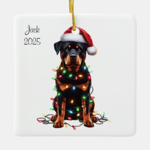 Adorno De Cerámica Rottweiler personalizado con sombrero de Santa