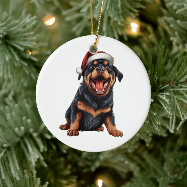 Adorno De Cerámica Rottweiler Personalizado Divertido Perro Navideño  (Árbol)