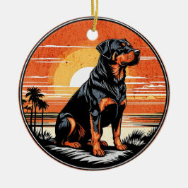 Adorno De Cerámica Rottweiler Retro Sunset Dog Lover