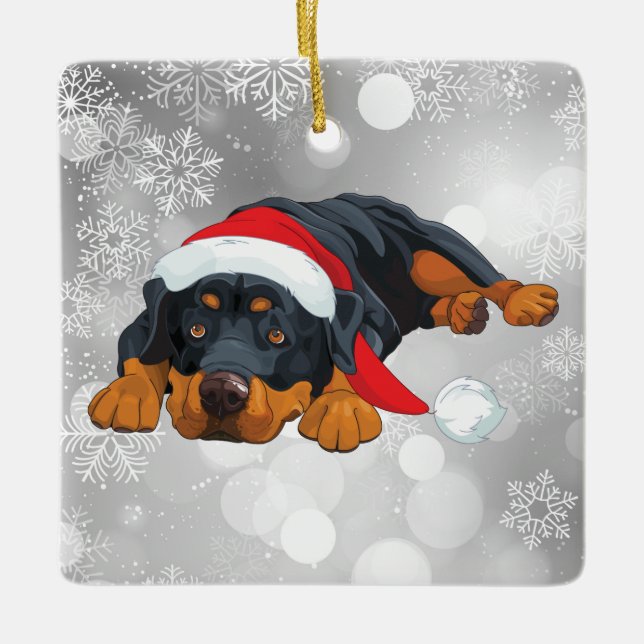 Adorno De Cerámica Rottweiler Santa Christmas Holiday Tree (Anverso)