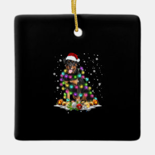 Adorno De Cerámica Rottweiler Santa Christmas Tree Enfoca Navidad