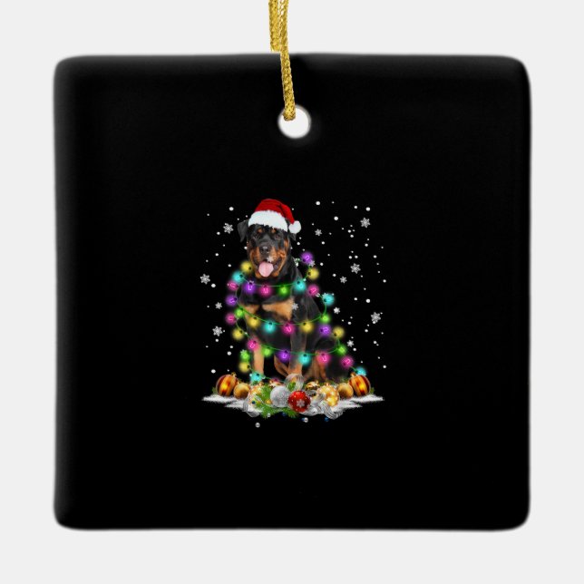Adorno De Cerámica Rottweiler Santa Christmas Tree Enfoca Navidad (Anverso)