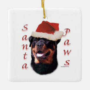 Adorno De Cerámica Rottweiler Santa Paws