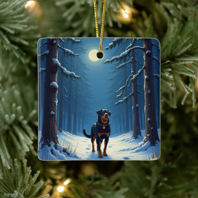 Adorno De Cerámica Rottweiler Starry Forest Hike Christmas Painting (Árbol)