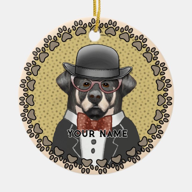 Adorno De Cerámica Rottweiler Vestir Gafas (Frente)