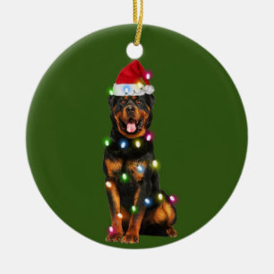 Adorno De Cerámica Rottweilers con Navidades Scafts Santa Hat