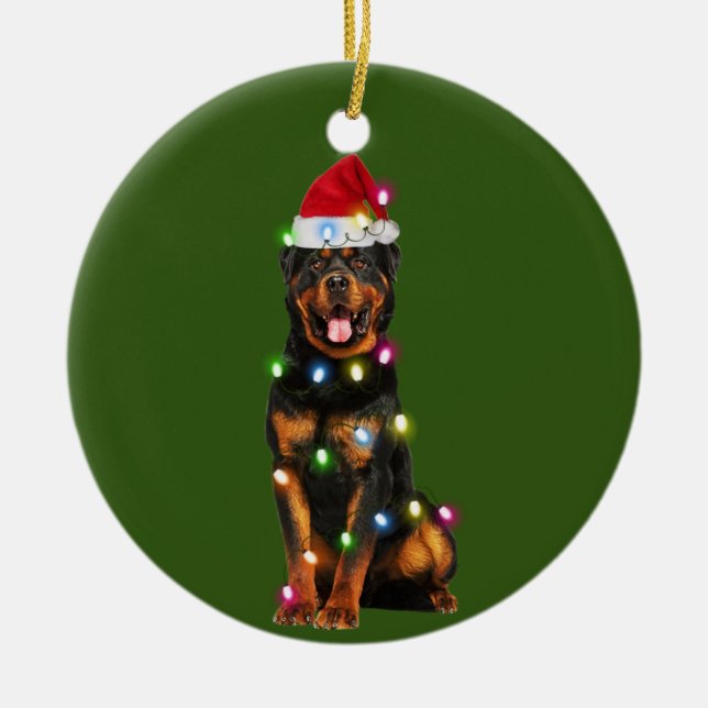 Adorno De Cerámica Rottweilers con Navidades Scafts Santa Hat (Frente)