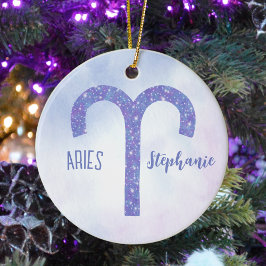 Adorno De Cerámica Rótulo Aries Cute Astrología Personalizado Navidad