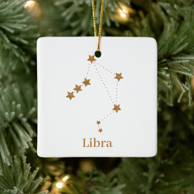 Adorno De Cerámica Rótulo Zodiac moderno Libra de oro | Aire de eleme (Árbol)