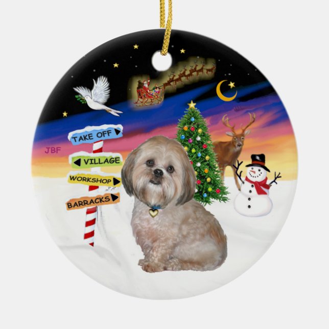 Adorno De Cerámica Rótulos de Navidad - Lhasa Apso (L) (Frente)