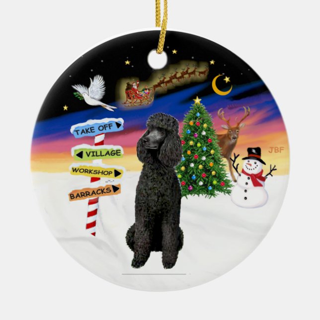 Adorno De Cerámica Rótulos de navidad - Poodle estándar negro (Frente)