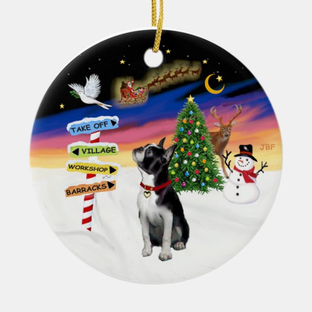 Adorno De Cerámica Rótulos navideños - Boston Terrier #3 (Frente)