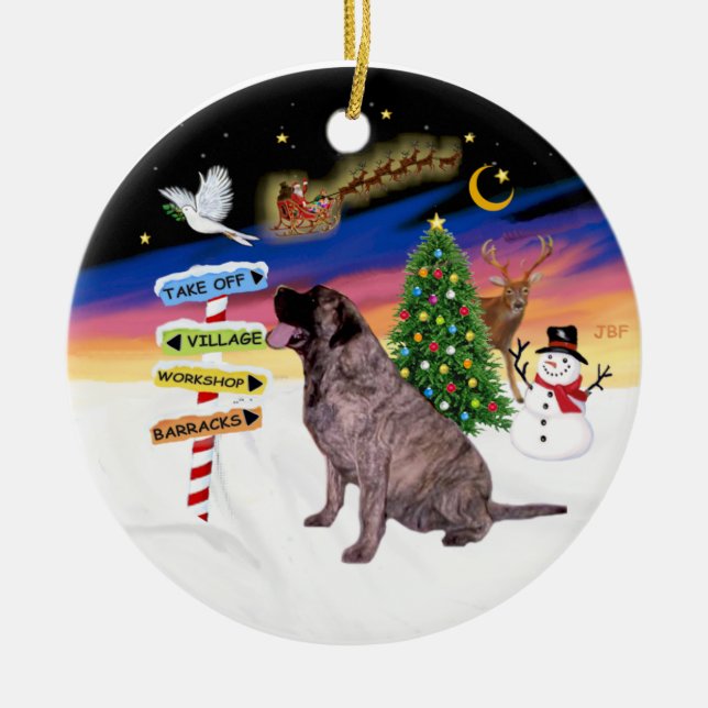 Adorno De Cerámica Rótulos navideños - Brindle Bull Mastiff (Frente)
