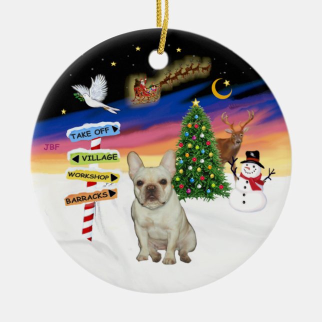 Adorno De Cerámica Rótulos navideños - Bulldog francés Fawn #1 (Frente)