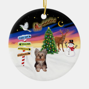 Adorno De Cerámica Rótulos navideños - cachorro de Yorkshire Terrier