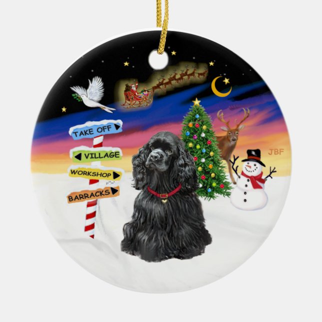Adorno De Cerámica Rótulos navideños - Cocker negro español (Frente)