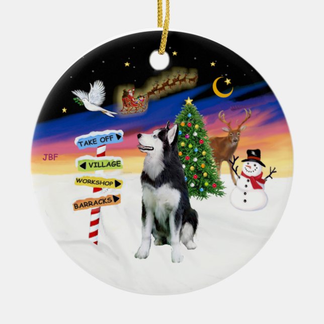Adorno De Cerámica Rótulos navideños - Husky siberiano #1 (Frente)