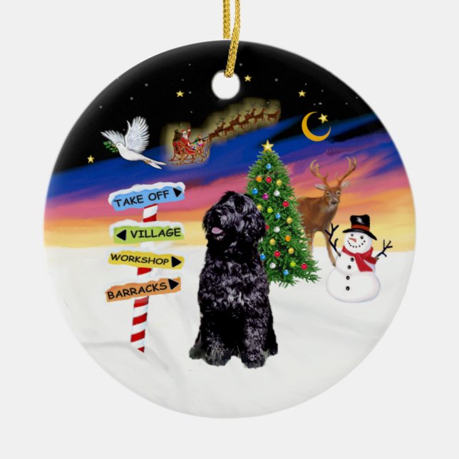 Adorno De Cerámica Rótulos navideños - Perro acuático portugués (sies (Frente)