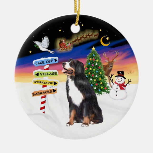 Adorno De Cerámica Rótulos navideños - Perro de montaña de Bernese (Frente)