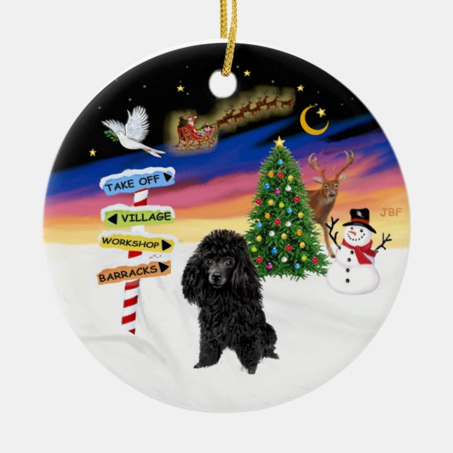 Adorno De Cerámica Rótulos navideños - Poodle de juguetes negros (Frente)