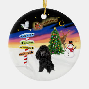 Adorno De Cerámica Rótulos navideños - Poodle de juguetes negros
