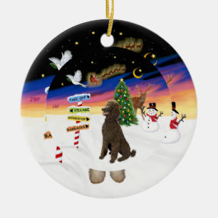Adorno De Cerámica Rótulos navideños - Poodle estándar de chocolate