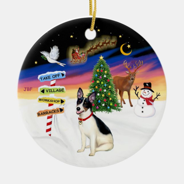 Adorno De Cerámica Rótulos navideños - Rat Terrier (Frente)