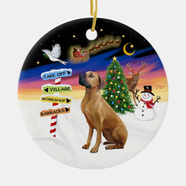 Adorno De Cerámica Rótulos navideños - Ridgeback Rodeis (Frente)