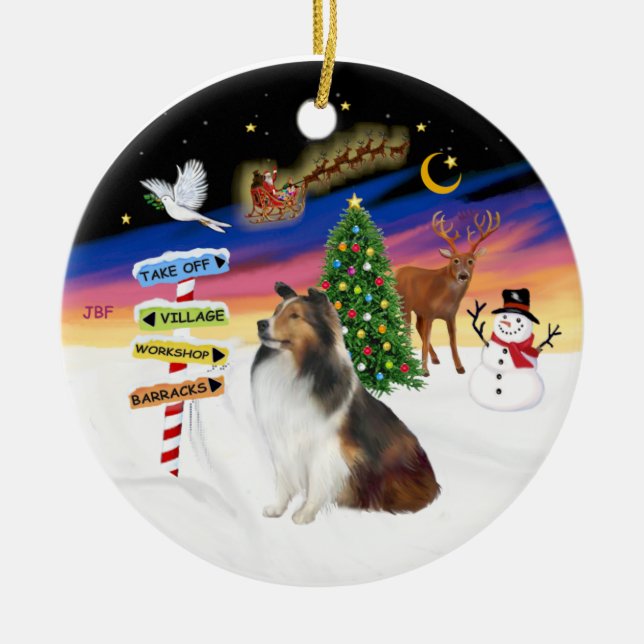Adorno De Cerámica Rótulos navideños - Shetland Sheepdog (L) (Frente)