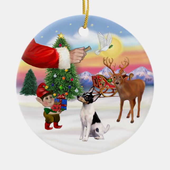 Adorno De Cerámica Rótulos navideños - Toy Fox Terrier (Frente)