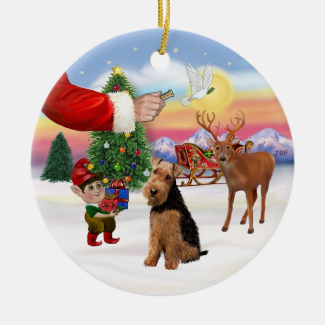 Adorno De Cerámica Rótulos navideños - Welsh Terrier (Frente)